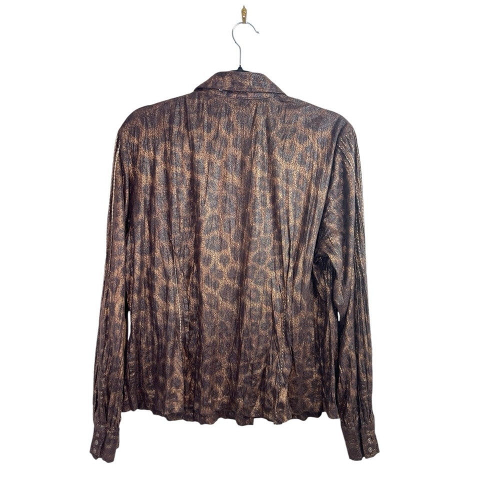 Alberto Makali Metallic Leopard Print Button-Up Blouse XL Long Sleeve Tunic Top - Picture 7 of 10